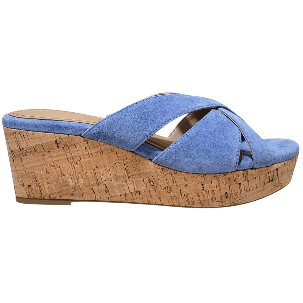 Giani Bernini Women Juliaa Cork Wedge Slide Sandals Size US 7.5M Blue Azur Suede - Picture 2 of 5